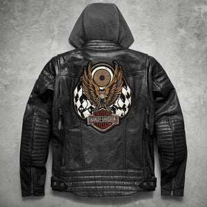 Men's Harley Davidson Distressed Slim Fit Leather Jacket Black