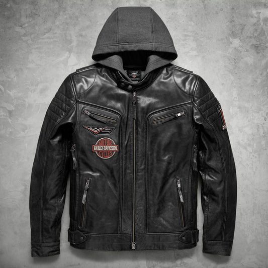 Shop Men's Harley Davidson Distressed Slim Fit Leather Jacket - Black - Fashion Leather Jackets USA - 3AMOTO