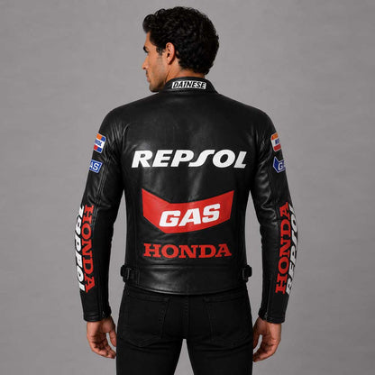 mens honda repsol gas motorbike leather jacket
