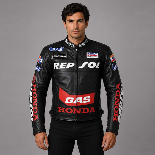 mens honda repsol gas motorbike leather jacket - 3amoto shop