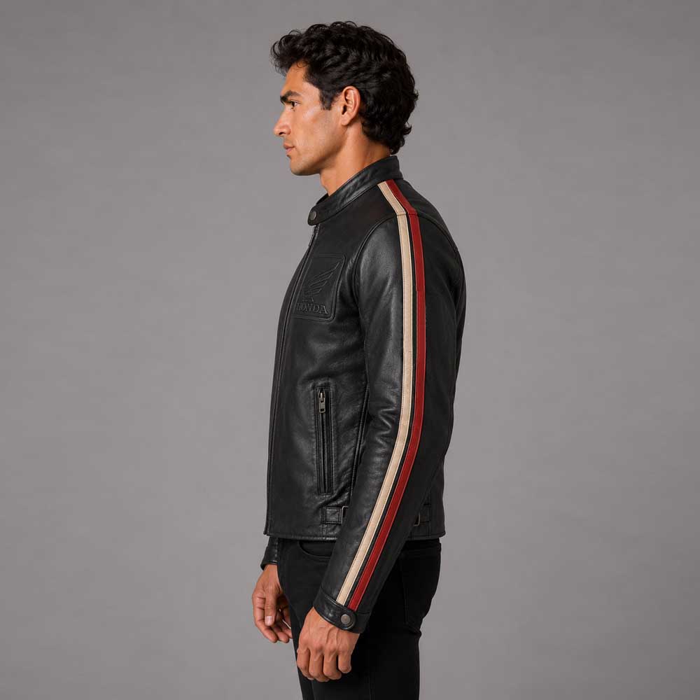 Mens Honda Retro Vintage Leather Biker Jacket