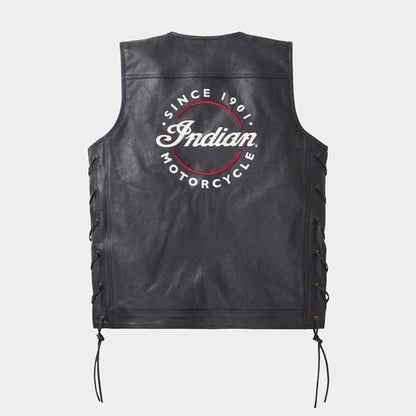 Genuine cowhide leather motorcycle vest for men with adjustable side lace closures