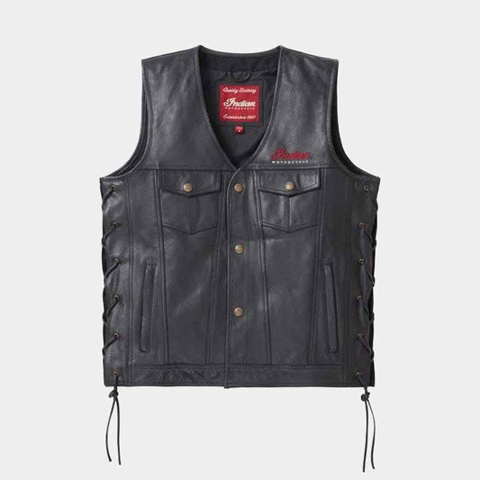 Men's black Indian Motorcycle vest made from genuine cowhide leather - 3amoto shop