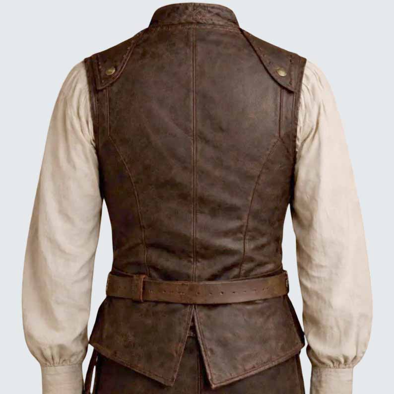 Men's Brown Genuine Leather Vest with Lace Up Medieval Pirate Style