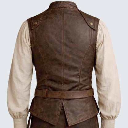 Men's Brown Genuine Leather Vest with Lace Up Medieval Pirate Style