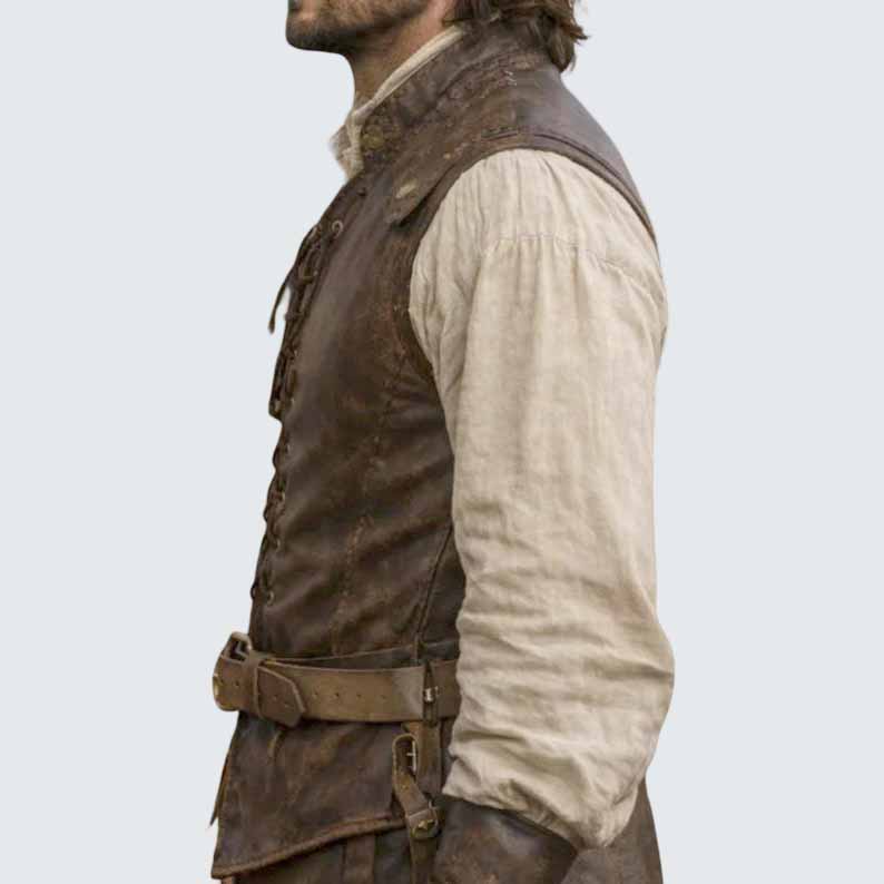 Men's Brown Genuine Leather Vest with Lace Up Medieval Pirate Style