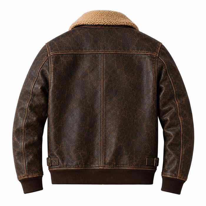 Men's Genuine Lambskin Aviator Leather Jacket with Shearling Collar