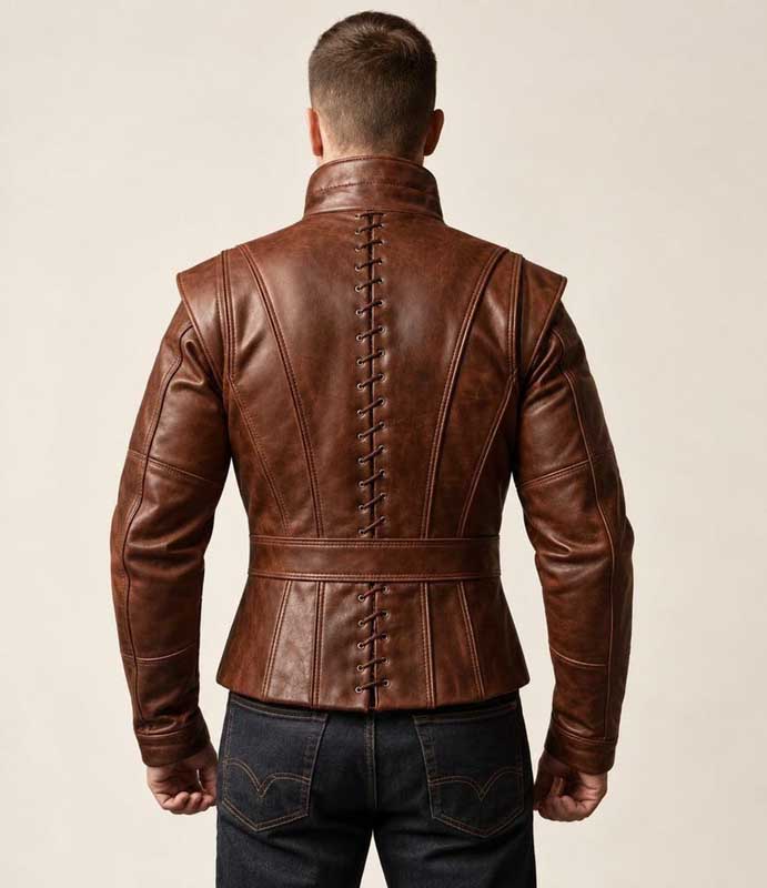 Medieval Renaissance-inspired brown leather lace-up coat for men