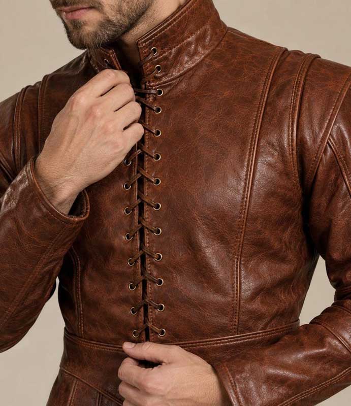 Men’s Gothic Steampunk leather doublet jacket with fitted waist