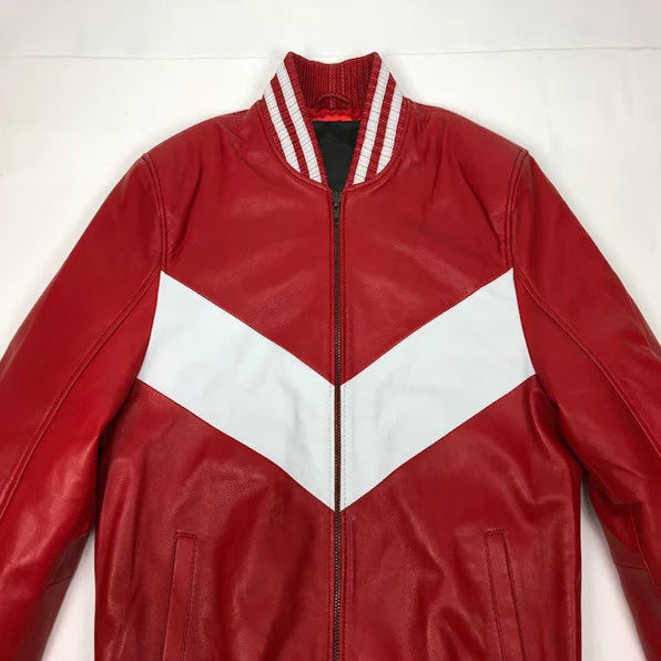 Men's Leather V-Bomber Biker Racing Jacket