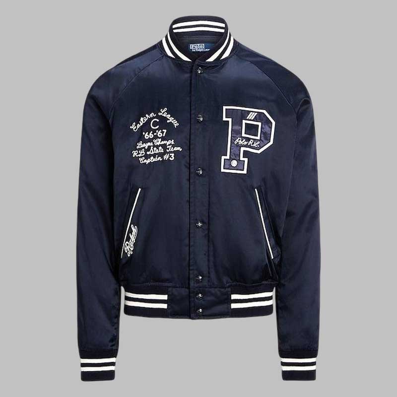 mens navy P letterman varsity jacket