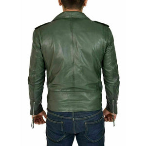 Men's Stylish Olive Green Lambskin Motorcycle Biker Slim Fit Leather Jacket with Belted