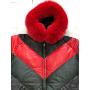 Men's Original Leather V-Bomber Jacket with Premium Fur