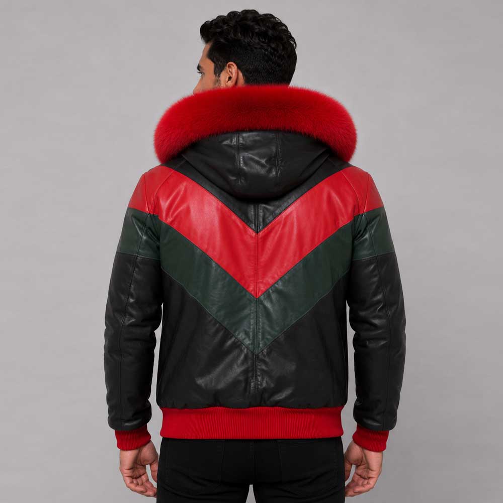 Men's Original Leather V-Bomber Jacket with Premium Fur