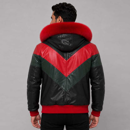Men's Original Leather V-Bomber Jacket with Premium Fur