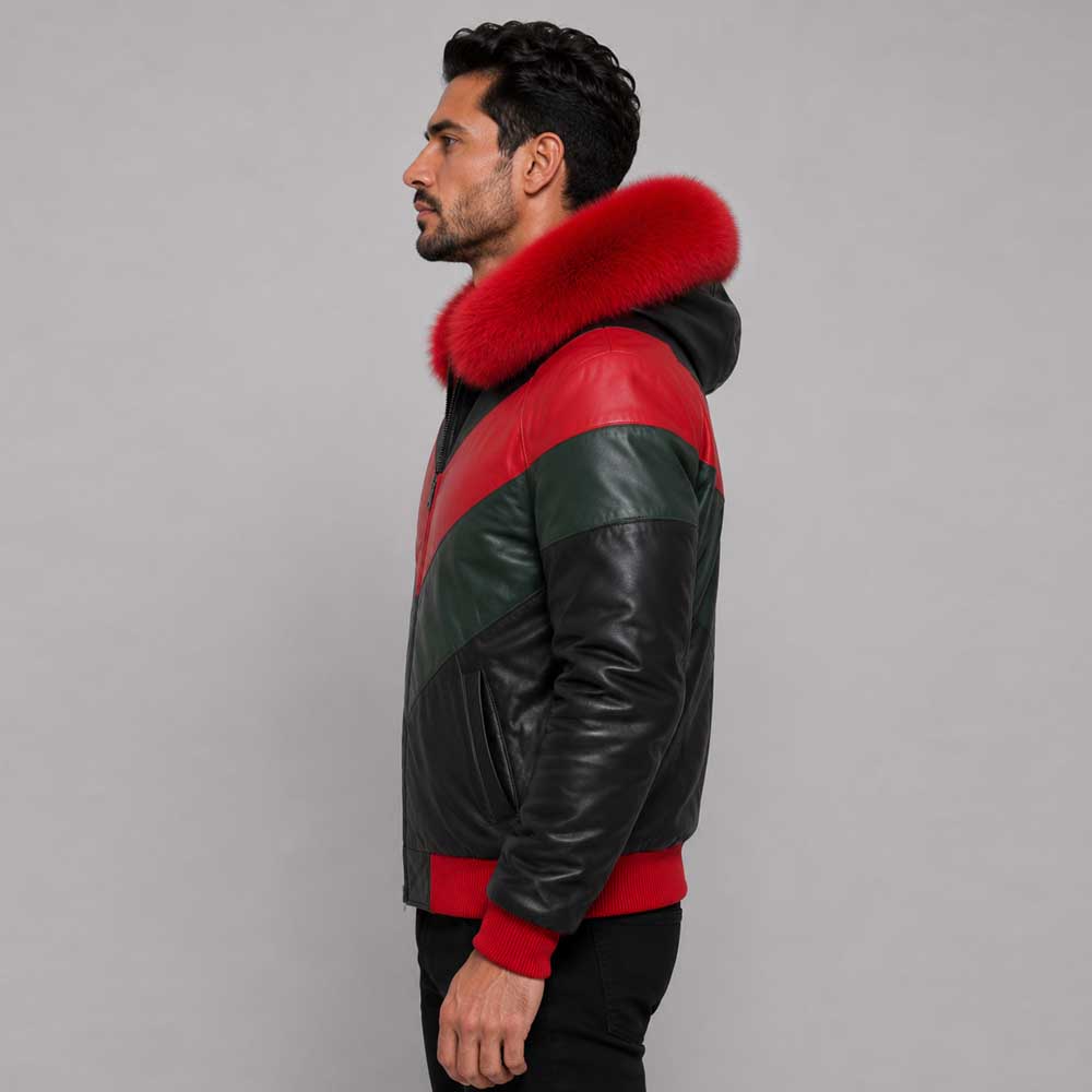 Men's Original Leather V-Bomber Jacket with Premium Fur
