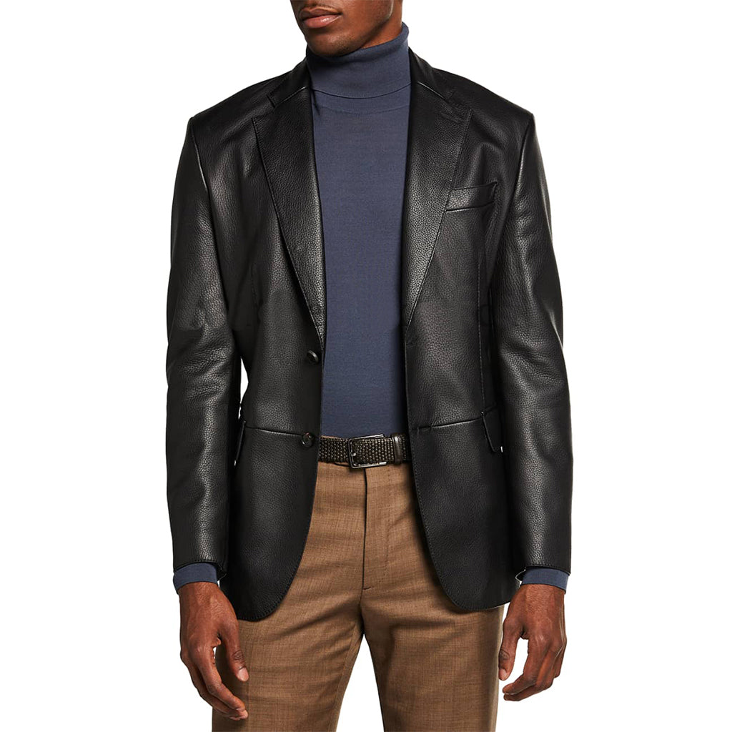 Men's Pebbled Texture Leather Blazer