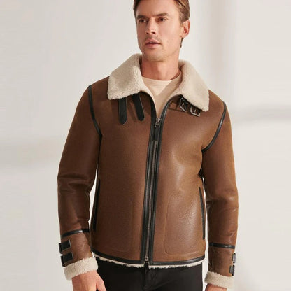 Men's RAF Tan B3 Shearling Pilot Aviator Jacket - RAF Jacket