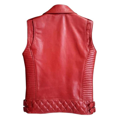 Red genuine lambskin motorcycle vest with YKK zipper