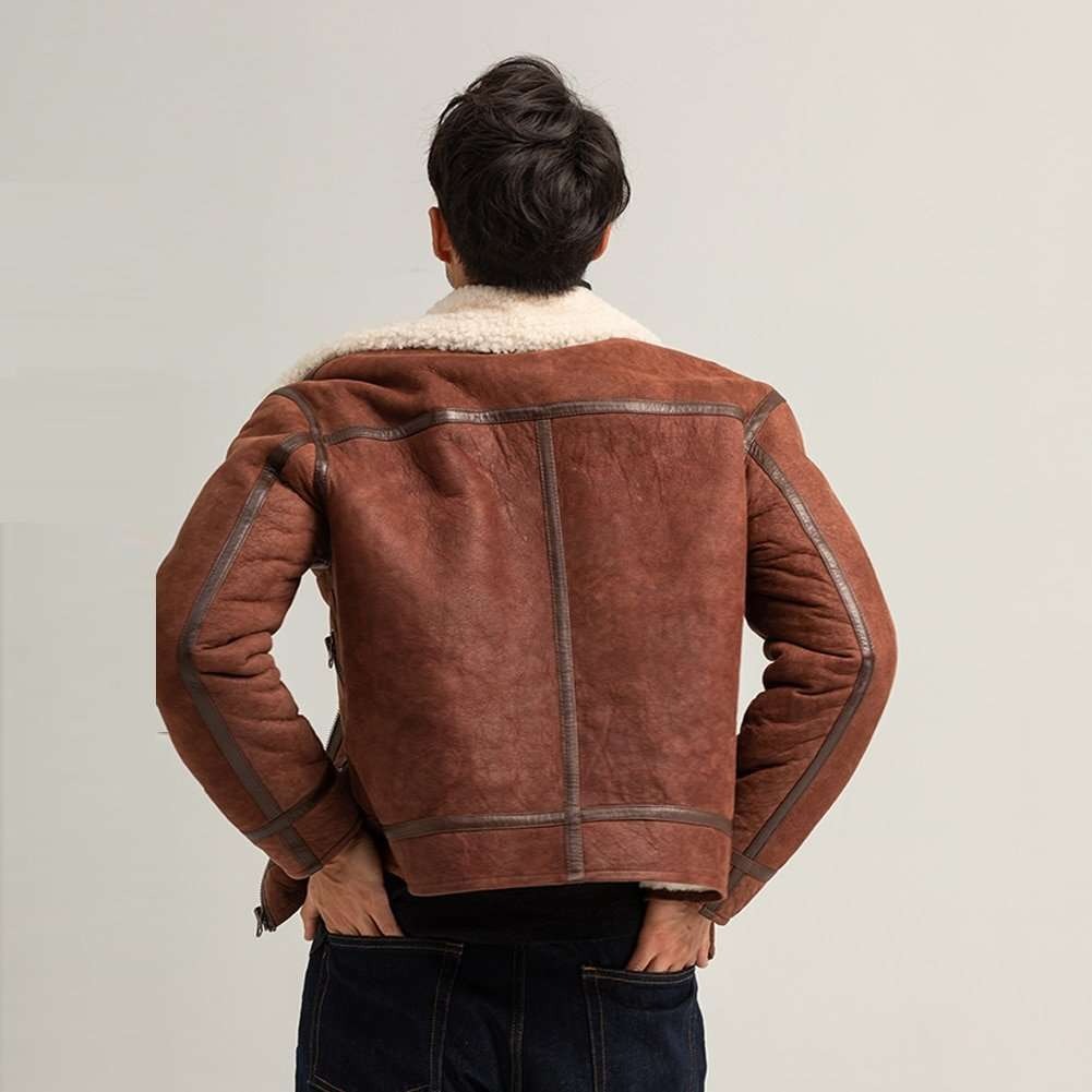 Men's Reddish Brown Shearling Air Force Jacket - B3 Shearling Jacket