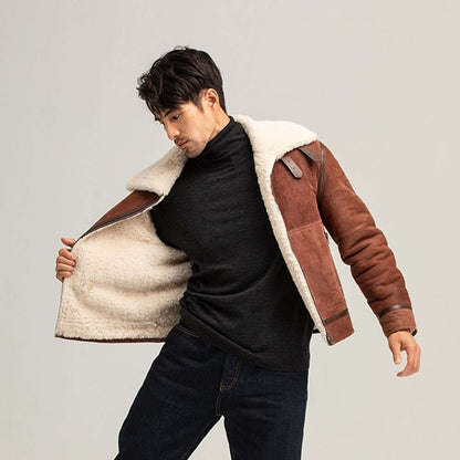 Men's Reddish Brown Shearling Air Force Jacket - B3 Shearling Jacket