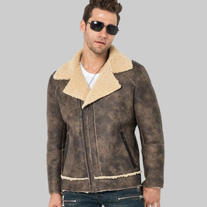 Men's Shearling Motorcycle Flight Jacket - Sheepskin Coat