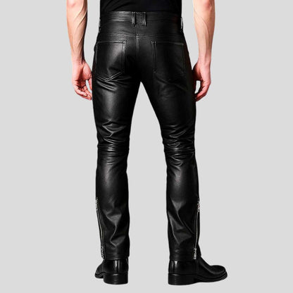 Men’s Slim Fit Leather Biker Pants with Zippers