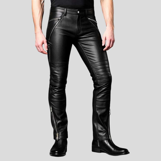 Men’s Slim Fit Leather Biker Pants with Zippers - 3amoto shop