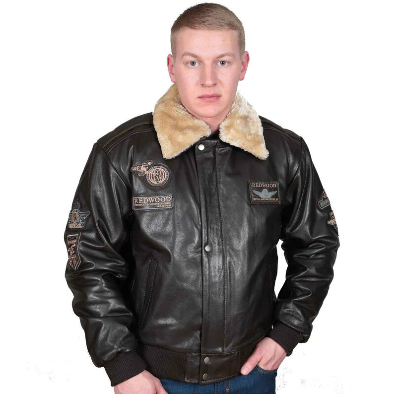 Men's Spitfire Brown Pilot Leather Jacket - Aviator Bomber Coat