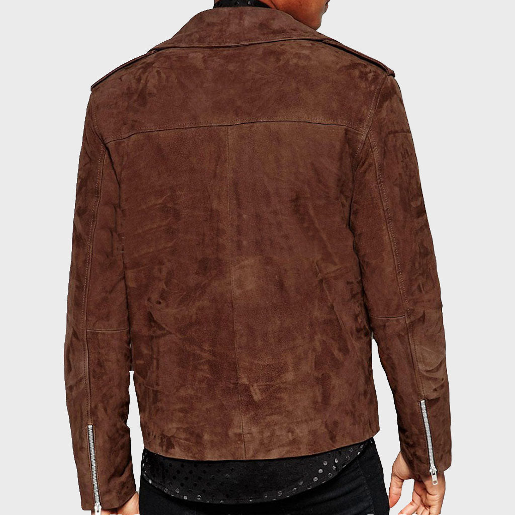 Men's Suede Asymmetric Biker Jacket - Motorcycle Jacket