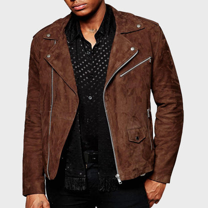 Men's Suede Asymmetric Biker Jacket - Motorcycle Jacket