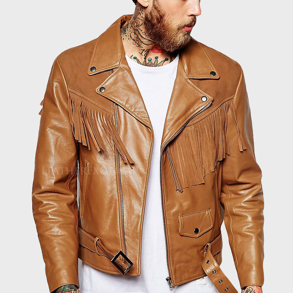 Men's Suede Fringe Motorcycle Jacket - Biker Leather Jacket