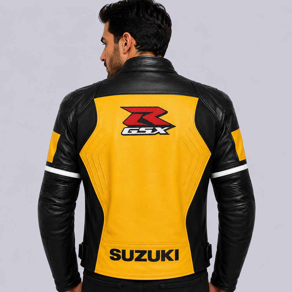 Suzuki GSX R leather motorcycle jacket with CE armor protection