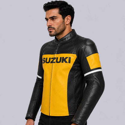 Yellow black Suzuki GSX R biker jacket with removable lining