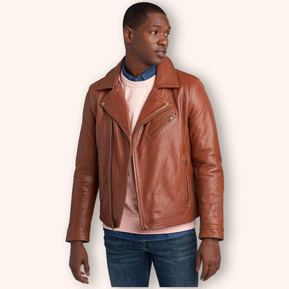 mens tan brown leather biker jacket