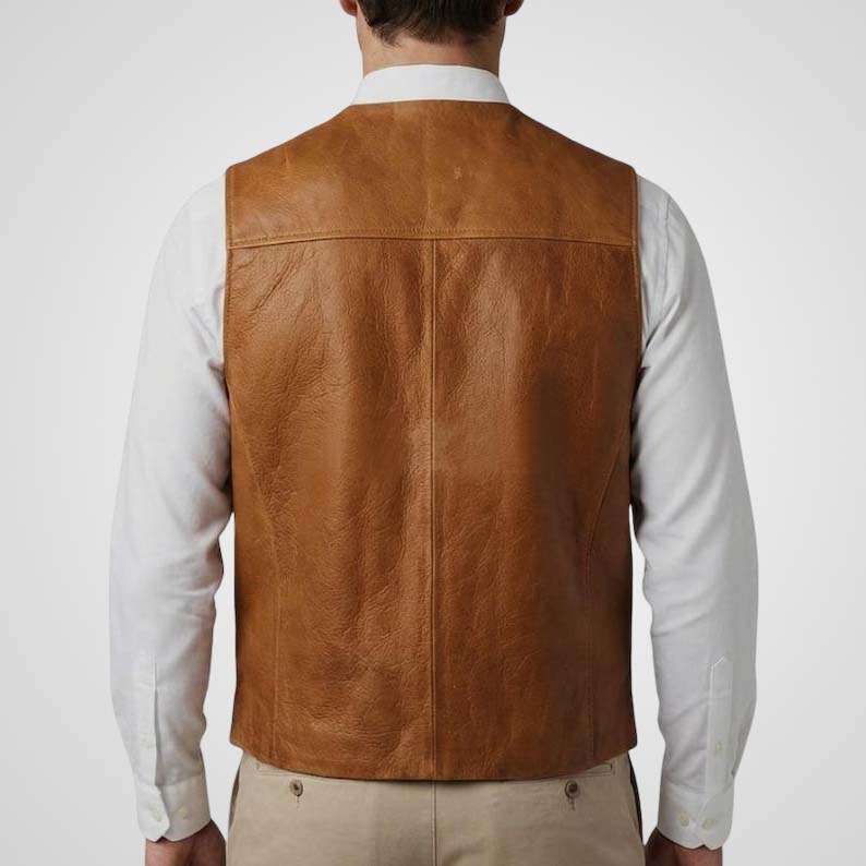 Soft lambskin cowboy waistcoat for men with vintage patina and tailored fit