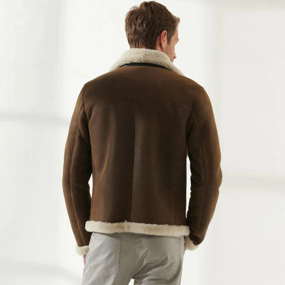 Men's Tan & Off-White Aviator Shearling Jacket