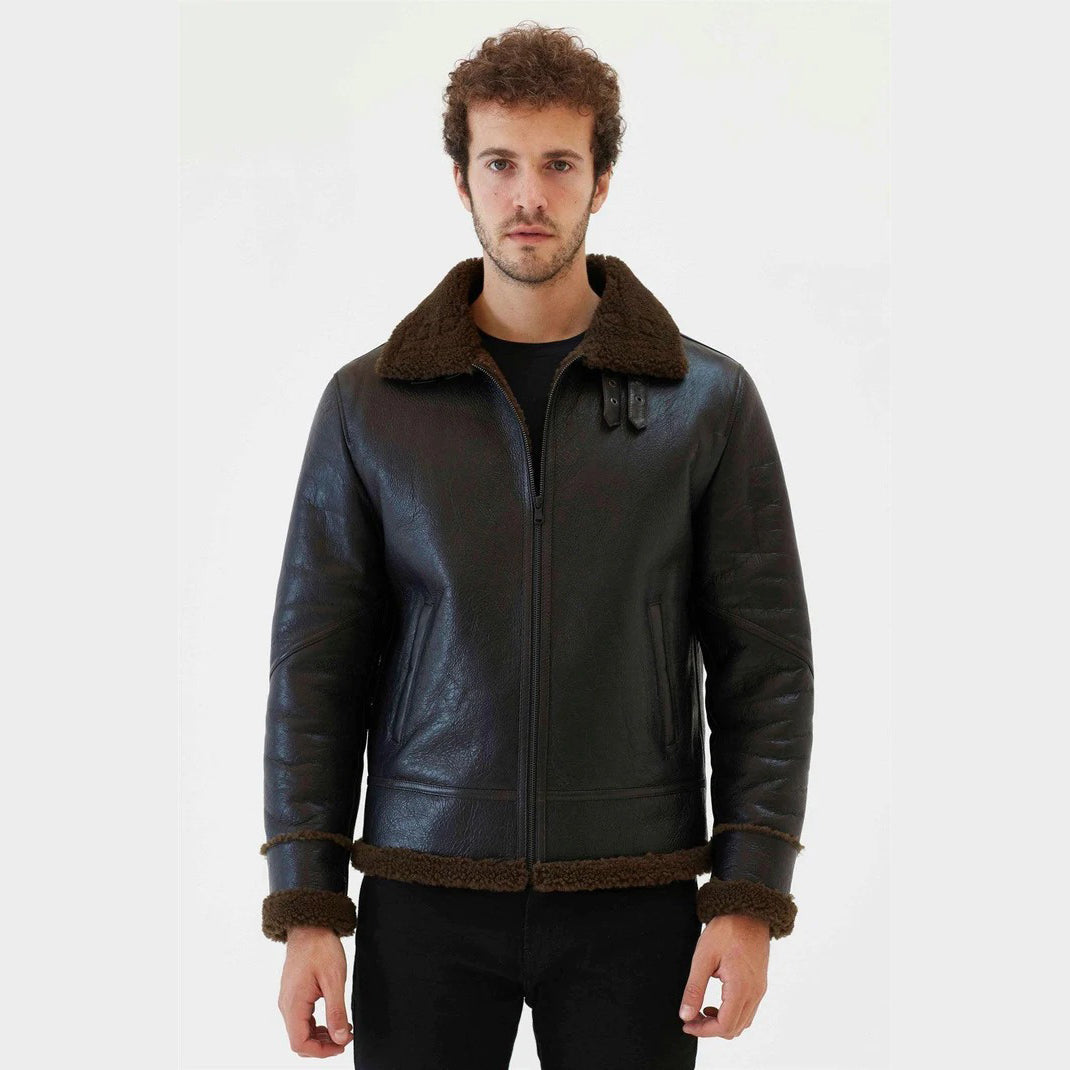 Men's Tobacco Brown Aviator Shearling Jacket