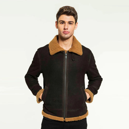 Men's Toffee Aviator Shearling Jacket - Fashion Leather Jackets USA - 3AMOTO