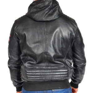 Men's Trendy Black Lambskin Leather Hoody Bomber Jacket