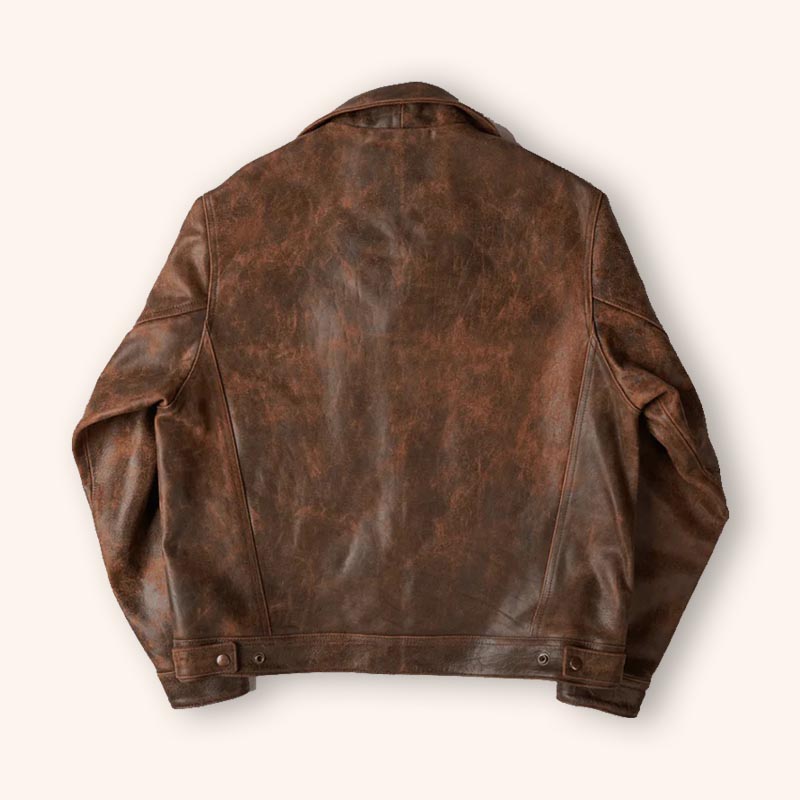 Men's Distressed Dark Brown Trucker Leather Jacket - 3amoto