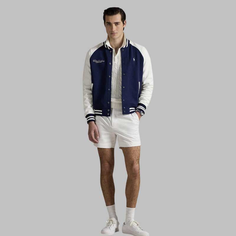 Men's varsity jacket with snap button front closure