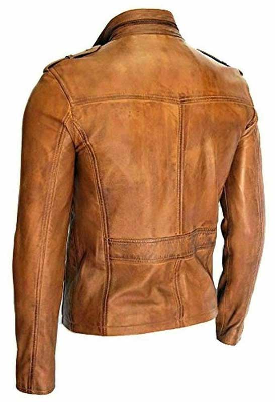 Genuine brown motorcycle biker leather jacket with YKK zipper