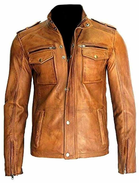 Men's vintage brown cafe racer leather jacket by 3AMOTO