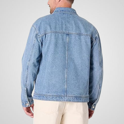 men’s light wash denim motorcycle jacket