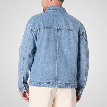men’s light wash denim motorcycle jacket