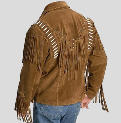 Men's Western Suede Jacket - Brown Fringe Cowboy