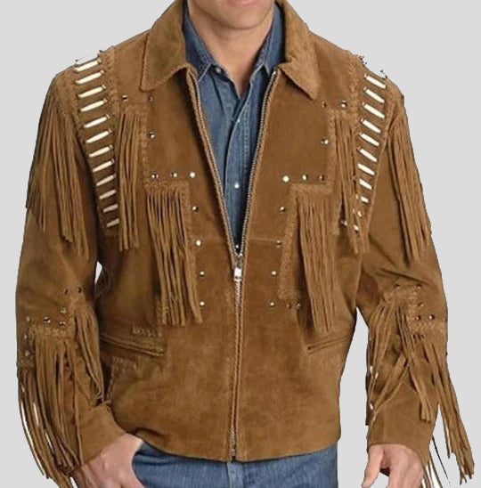 : Men's Western Cowboy Leather Jacket Real Suede