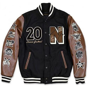 Men's Wool Varsity Baseball Jacket with Patchwork Embroidery