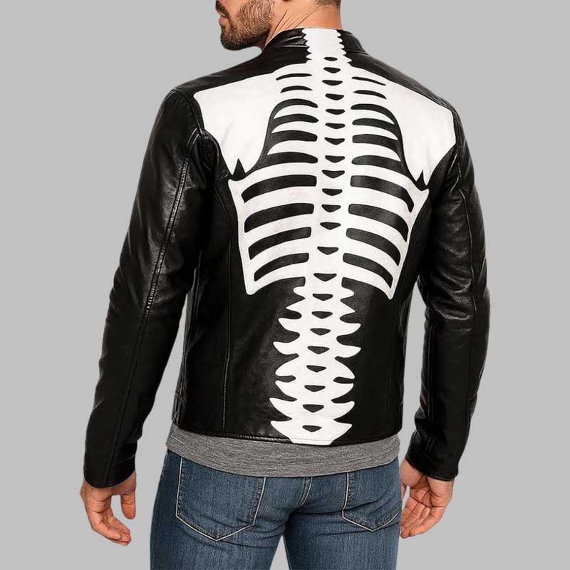 mens gothic skeleton biker jacket with bone design